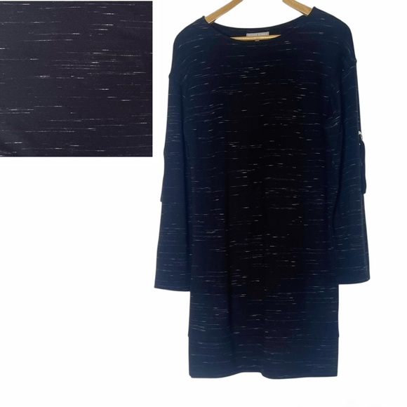 Oliver Bonas Career Dress Black Wht Office Casual Modest Soft Comfy British SZ 8 - Picture 1 of 16